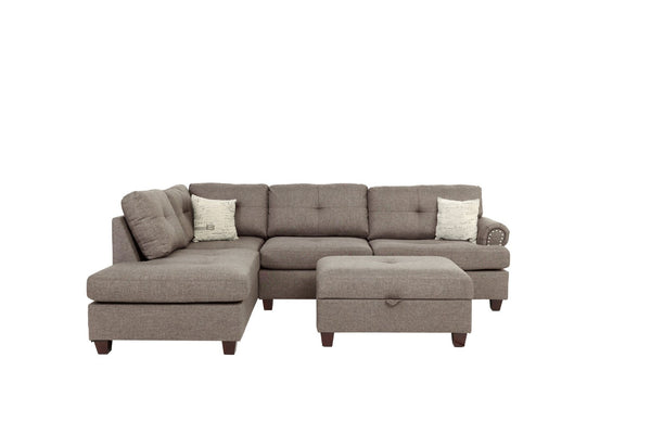 English Elm Contemporary Three Piece Sectional Sofa Set with Nailhead Trim and Storage Ottoman B011S01053