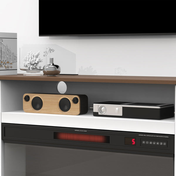 English Elm Modern 3-Sided Glass TV Stand with Electric Fireplace, LEDs, 4 Drawers, USB-C, Fits up to 80" W3383S00003