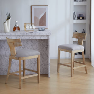 English Elm Christopher Knight Home® - 27" Ergonomic Upholstered Counter Stools Set of 2 with Solid Rubber Wood Frame, Farmhouse Comfort and Footrest Natural 74604.00PEBLN