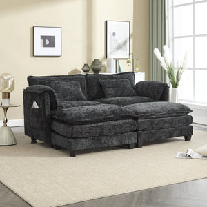 English Elm United Cozy Chenille Sofa For Two With Detachable Armrests, Foot Stools, And Handy Side Pockets W1568S00143-GIGA