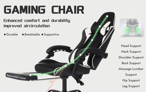 English Elm Deepfurniture Racing Style Gaming Chair Pu Leather Massage Lumbar Footrest Home Office Black White W3860P428632