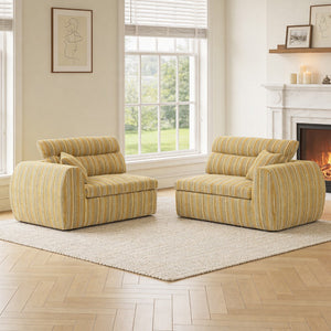 English Elm Chenille Stripe Velvet Sofa Three Seat Minimalist Upholstered Couch for Living Room Yellow+Black W5532S00016