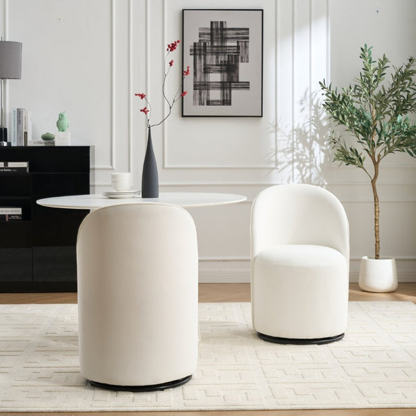 English Elm Set Velvet Swivel Barrel Accent Chair Mid Century Ergonomic Seat for Dining Vanity Cream W3244P308280