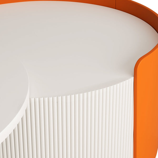 English Elm Nesting Modern Round Coffee Table Set with Sliding Extendable Top, Space-Saving MDF Design, 66lb Capacity Antique White W757P186974