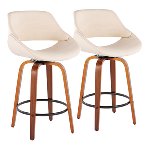 English Elm Fabrico Mid-Century Counter Stool Set of 2 — Walnut Swivel Legs, Contoured Faux Leather Seat, 360° Comfort Cream B202S00252