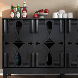 English Elm 60.5" Mid Century Sideboard Buffet Cabinet with Adjustable Shelves, Outlet Holes, Durable Black Finish W1801P268982