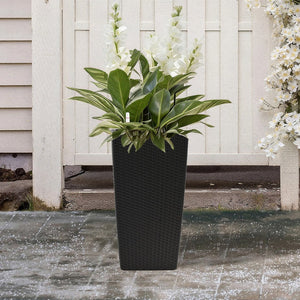 English Elm Pack of 2 Tall Square Faux Rattan Outdoor Planters with Auto Watering Patio Porch Set Black W3213P311468