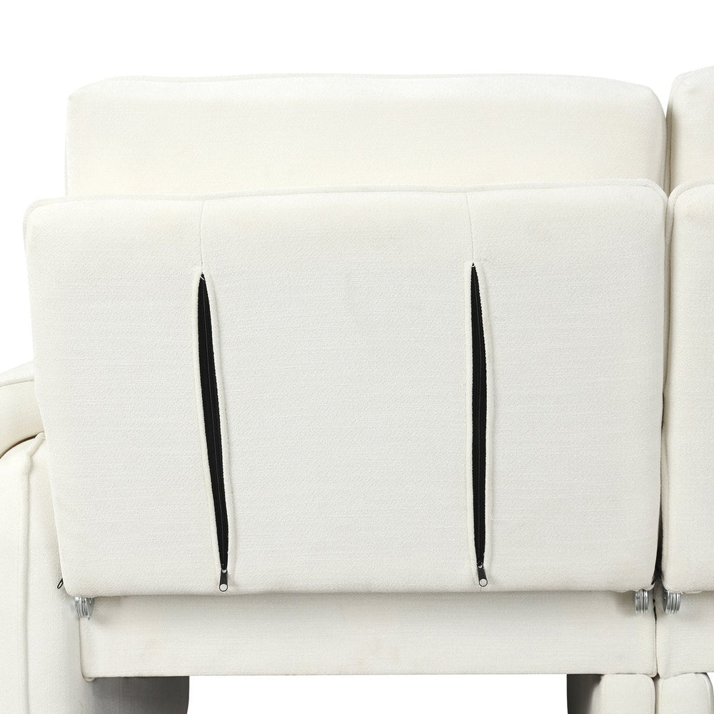 English Elm 94.1" Convertible Futon Sofa Bed L-Shaped Chenille Sleeper with Reversible Chaise, Adjustable Backrest and Pillows Beige N719S001770A