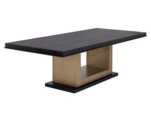 Sunpan Judson 100" Dining Table - Elegant Black Oak with Unique Texture & Warm Brass Accents for Your Home