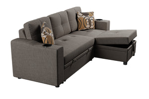 English Elm Poundex Reversible Convertible Sectional with Storage, Cup Holders, Tufted Cushions & Chaise Bed B089S00174