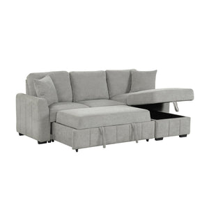 English Elm U_style Modular Sectional Sleeper Sofa with Storage Chaise and Cup Holders for Living Room Grey WY000467AAE