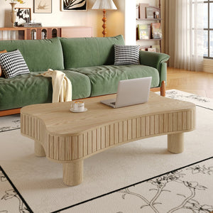 English Elm Lift Top Coffee Table with Silent Hydraulic Lift, Fluted Panels & Hidden Storage, Rounded Corners Natural Wood W1445P355621