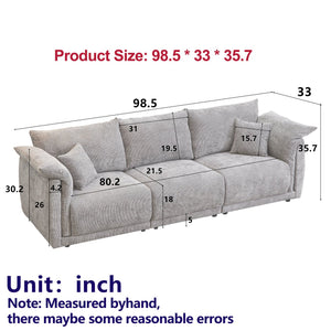 English Elm 98.5" 3-seater sofa with upholstered armrests and plush cushions, modern linen sofa with high weight capacity Beige W1193S00144