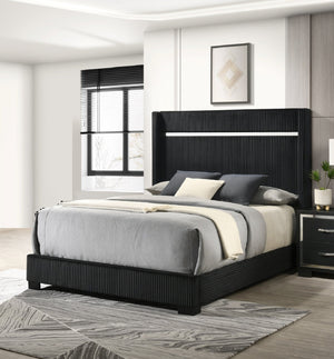 English Elm 1Pc Contemporary King Size Bed With Channel Tufting In Black Finish - Stylish Bedroom Furniture Upgrade B2741S00543