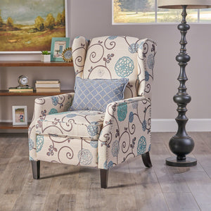 English Elm Christopher Knight Home® - Pushback Recliner Chair with Nailhead Trim and Wingback Design, Plush Fabric Comfort for Living Rooms White+Multi 60760.00