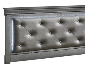 English Elm Lorana King Platform Bed with Led Lighting Tufted Faux Leather Glam Storage Frame Gray B078S00693