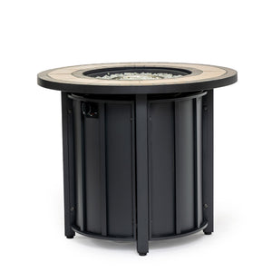 English Elm 30" 30inch Propane Fire Pit Table 50000 BTU Mosaic Ceramic Top Steel Frame ETL Approved Patio Garden Black+Brown W853P293850