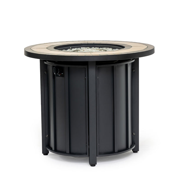 English Elm 30" 30inch Propane Fire Pit Table 50000 BTU Mosaic Ceramic Top Steel Frame ETL Approved Patio Garden Black+Brown W853P293850