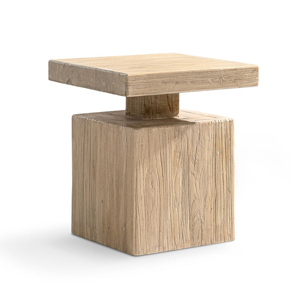English Elm Calder Reclaimed Elm Block Plinth Side Table Sculptural Solid Wood Accent B2719P474461