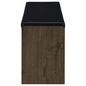 English Elm Astor Smoked Finish Entryway Bench with Drawer Open Shelving and Faux Leather Seat Oak B062P440253