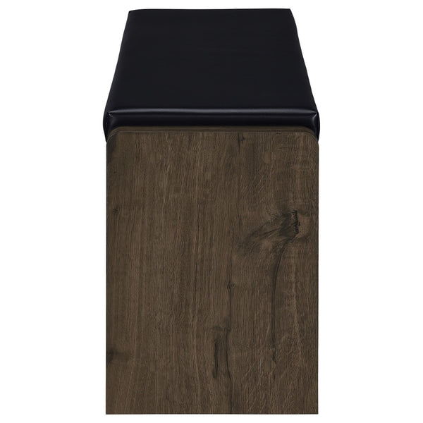 English Elm Astor Smoked Finish Entryway Bench with Drawer Open Shelving and Faux Leather Seat Oak B062P440253