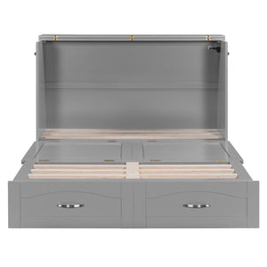English Elm Full Size Murphy Wall Bed with Storage Drawers Usb Charging Ports and Pulley Mechanism Gray LP100670AAE
