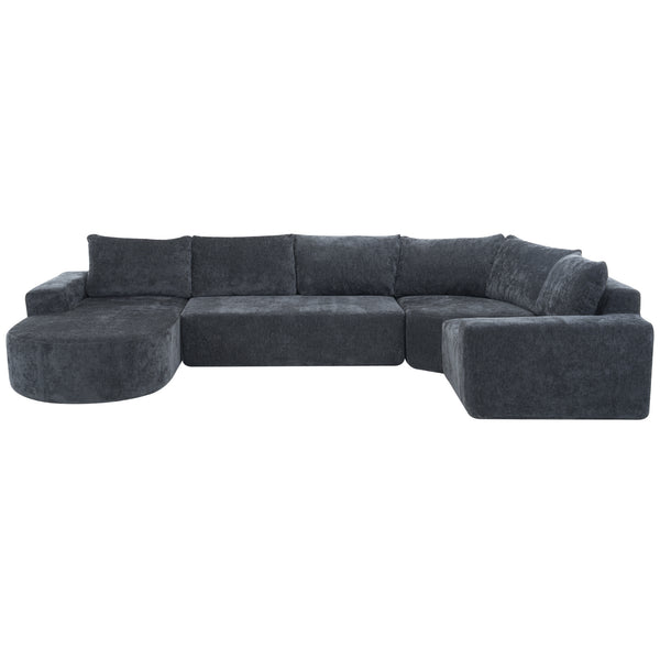 English Elm 139" Oversized Modular Sofa Cloud Sectional with Deep 22.8" Seat Pocket Springs Chenille Comfort for Living Room Grey N719S001730E