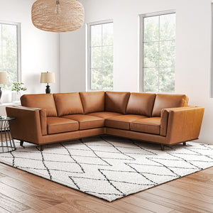 English Elm Erman Genuine Leather Sectional Sofa with Chaise and Mid-century Dowel Legs B183S00113