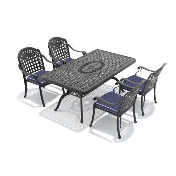 English Elm 5-piece Cast Aluminum Outdoor Dining Set with Ornate Relief Patterned Stackable Chairs W1710S00588