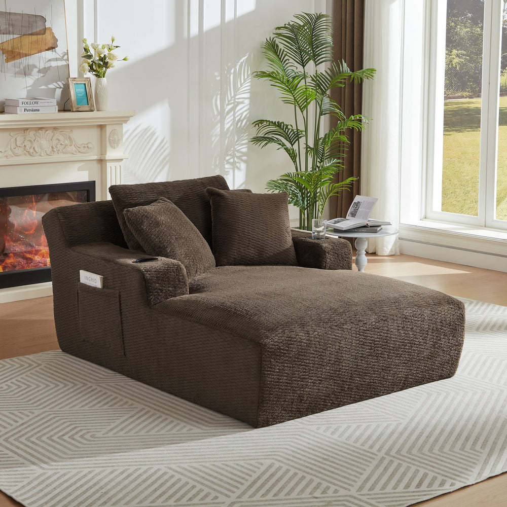 English Elm Oversized Chaise Lounge Chair with Plush Faux Fur Upholstery, Ergonomic Pocket-Spring Comfort, No Assembly Required Dark Brown W2339P360515