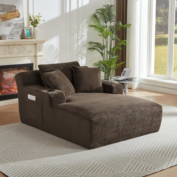English Elm Oversized Chaise Lounge Chair with Plush Faux Fur Upholstery, Ergonomic Pocket-Spring Comfort, No Assembly Required Dark Brown W2339P360515