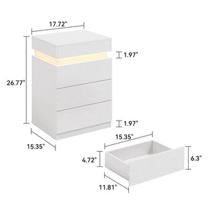 English Elm Nightstand with Rgb Led Lighting and Charging Hub Three Drawer Sleek Modern Bedside Ameican White Oak W5221P422262