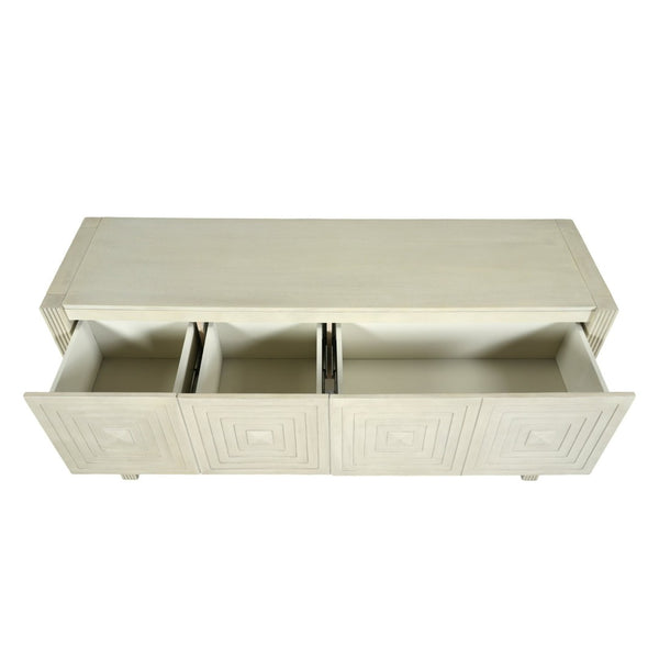 English Elm [video] Art Deco Console Table Geometric Carved Fronts Fluted Legs 3 Soft-close Drawers Natural N759P433572N