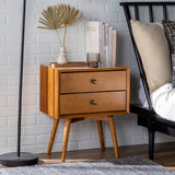 English Elm Walker Edison - Mid-Century Modern Double-Drawer Solid Wood Nightstand - Caramel