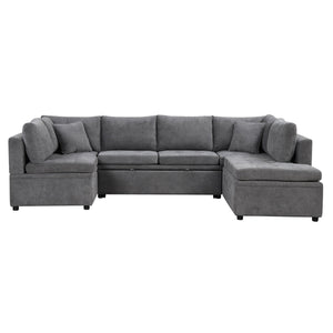 English Elm 117.3" Oversized Sectional Sofa U-Shaped Couch with Pull-Out Bed, Chenille Upholstery, Spacious Seating Gray N719S001580E