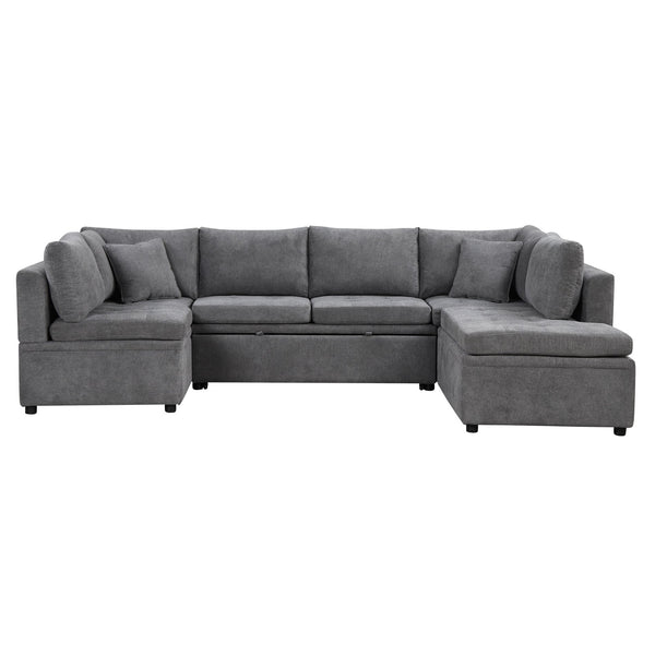 English Elm 117.3" Oversized Sectional Sofa U-Shaped Couch with Pull-Out Bed, Chenille Upholstery, Spacious Seating Gray N719S001580E
