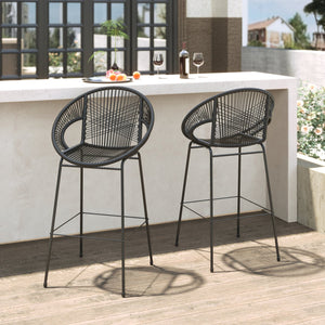 English Elm Christopher Knight Home® - Ferrara Outdoor Faux Wicker Barstool Set of 2 — Ergonomic PE Rattan Seating with Iron Frame, Durable Black N775P266222B