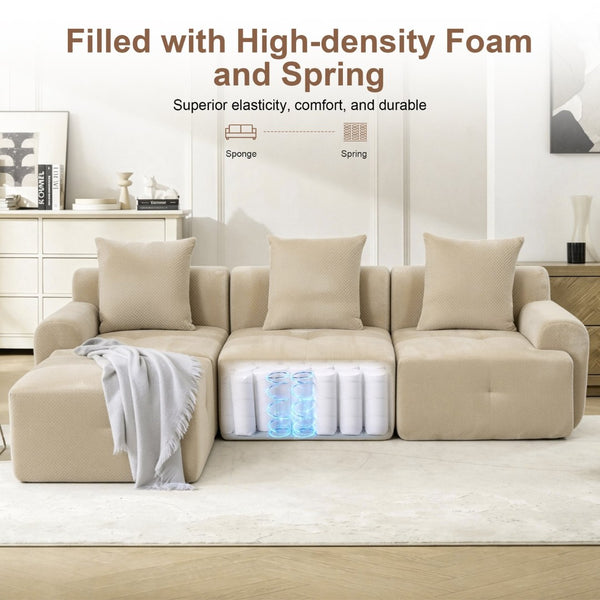 English Elm 104 Inch Modular Sectional Sofa Pineapple Weave Fabric Living Room Lounger Taupe W5385S00003