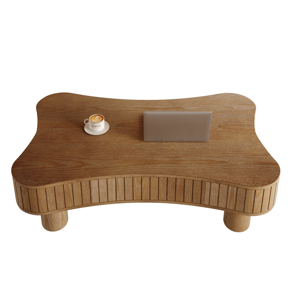 English Elm Lift Top Coffee Table with Silent Hydraulic Lift, Fluted Panels & Hidden Storage, Rounded Corners Walnut W1445P355622