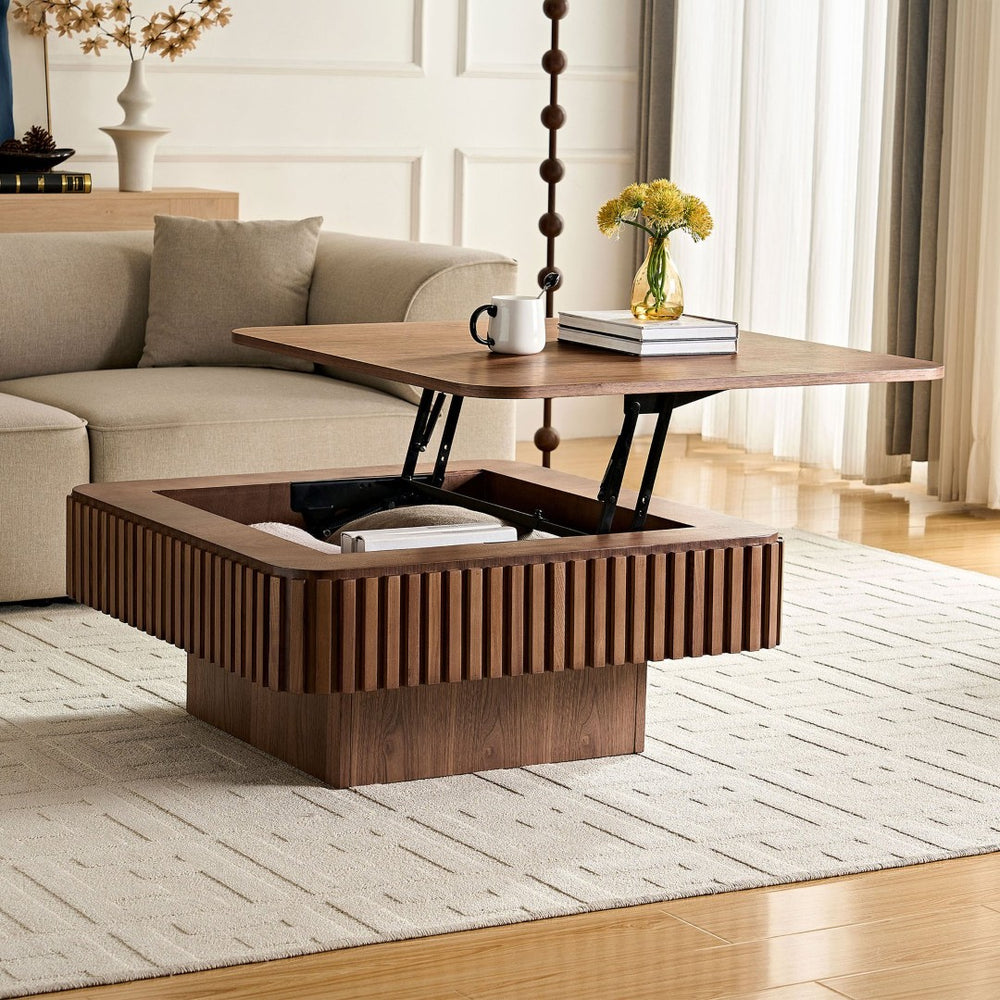 English Elm 35.43 Inch Round Drum Coffee Table Wood Veneer Mdf Pedestal Base for Living Room W2582P389135