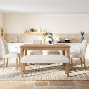 English Elm 6-piece Rectangular Dining Set with Wood Grain Table Four Upholstered Chairs and Bench Natural N752S000012N