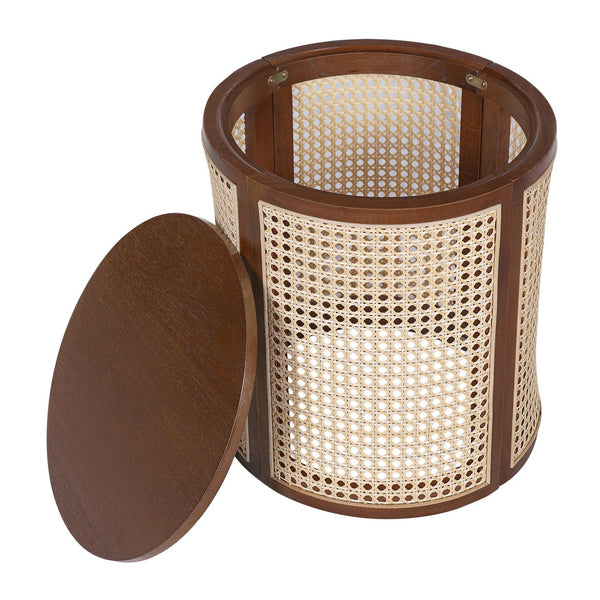 English Elm Christopher Knight Home® - 15.70" Round End Table with Imitation Rattan Weave, Compact Rubber Wood Nightstand for Cozy Spaces Dark Brown N770P281695D