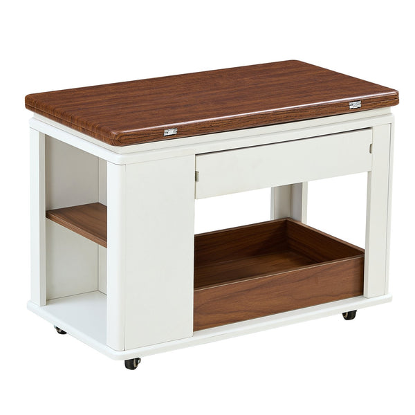 English Elm 27.6'' Modern Multi-Function Coffee Table with Foldable Top, Casters, Multi-Tier Storage & Drawer Walnut,White N735P328521D