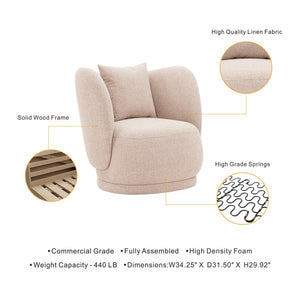 English Elm Siri Upholstered Lounge Chair Wheat — Pine Frame, Linen Weave, High-Density Foam, Accent Pillow, 440lb Capacity B365P398030
