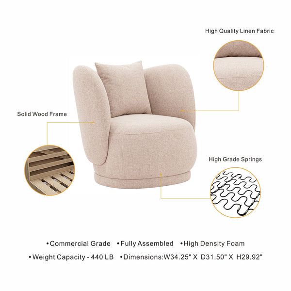English Elm Siri Upholstered Lounge Chair Wheat — Pine Frame, Linen Weave, High-Density Foam, Accent Pillow, 440lb Capacity B365P398030