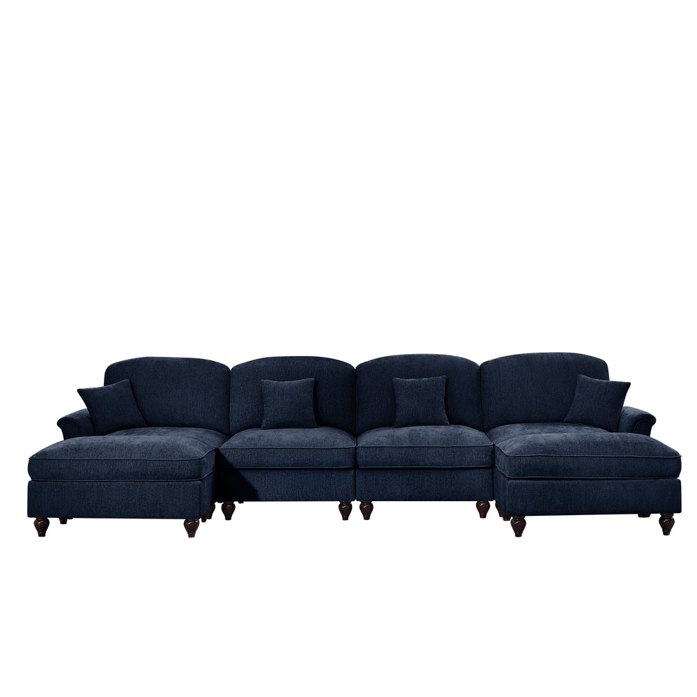 English Elm Classic Three Seater Modular L-Shaped Sectional Sofa With Flared Arms, Ruffled Skirts & Ottoman W3041S00261