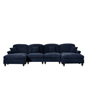 English Elm Classic Three Seater Modular L-Shaped Sectional Sofa With Flared Arms, Ruffled Skirts & Ottoman W3041S00261