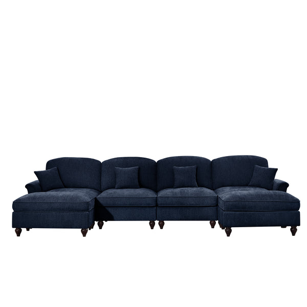 English Elm Classic Three Seater Modular L-Shaped Sectional Sofa With Flared Arms, Ruffled Skirts & Ottoman W3041S00261
