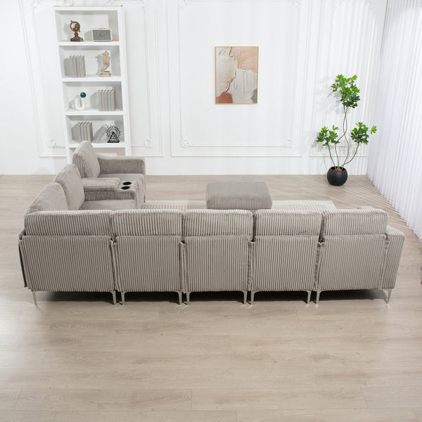 English Elm Convertible Sectional Sofa With Storage Ottoman, Usb Ports & Cupholders For Modern Living Rooms W3098S00033