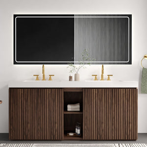 English Elm Galan 72 Inch Double Sink Vanity Fluted Wood Quartz Top Freestanding Bathroom Cabinet Walnut Brown W1865S00228